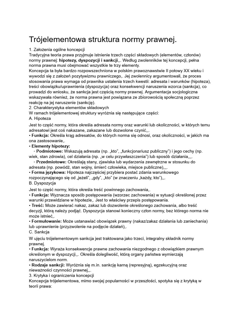 Prawoznastwo Trójelementowa Struktura Normy Prawnej. | PDF