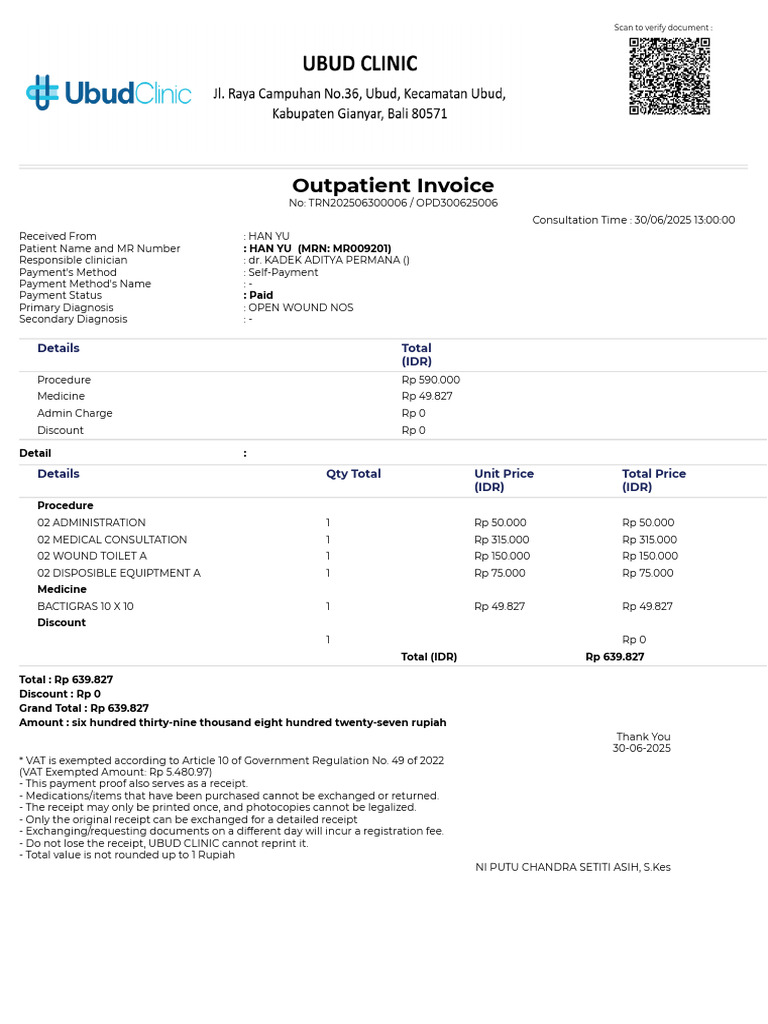 Outpatient Invoice: Details Total (IDR) | PDF | Receipt | Indonesian Rupiah