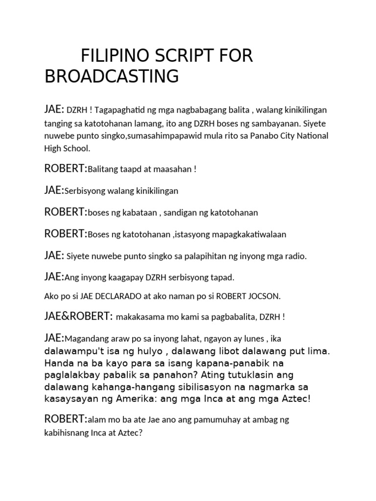 Filipino Script For Broadcasting | PDF