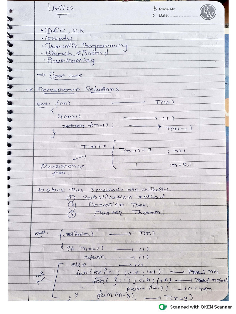 DAA UNIT-2 (Till Master Theorem) | PDF