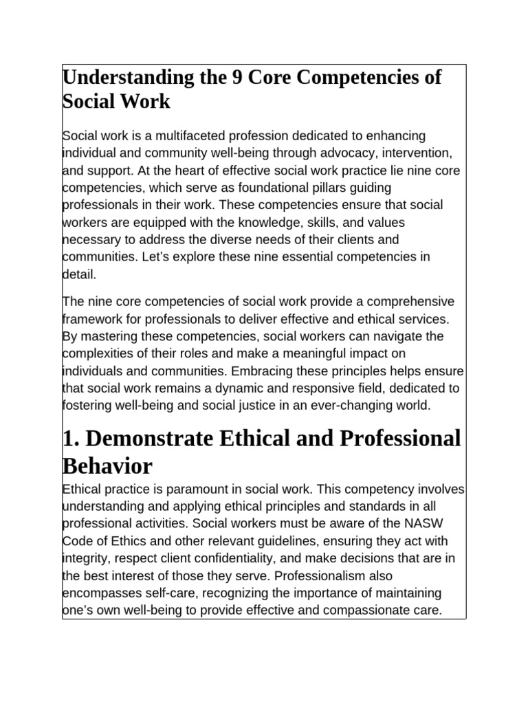 Understanding The 9 Core Competencies of Social Work | PDF | Social ...