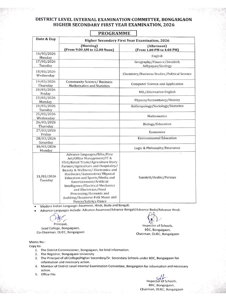 H.S. First Year Final Examination Routine | PDF