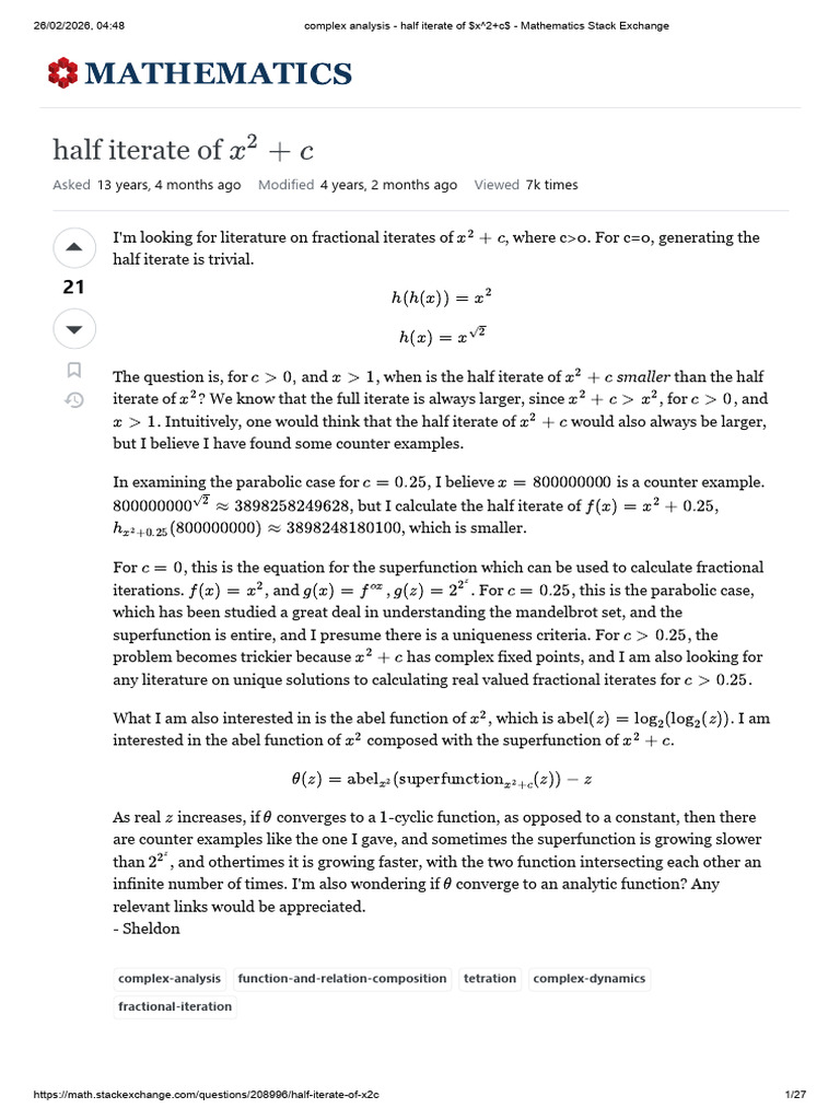 Complex Analysis - Half Iterate of $X 2+c$ - Mathematics Stack Exchange ...