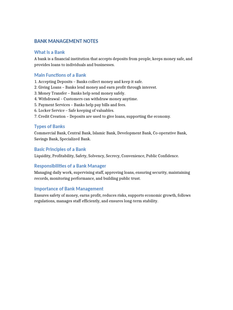 Bank Management Notes Shimu | PDF