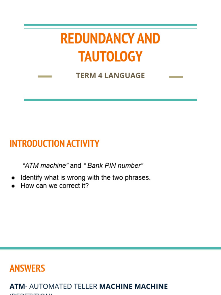 Redundancy and Tautology | PDF | Question | Language Mechanics