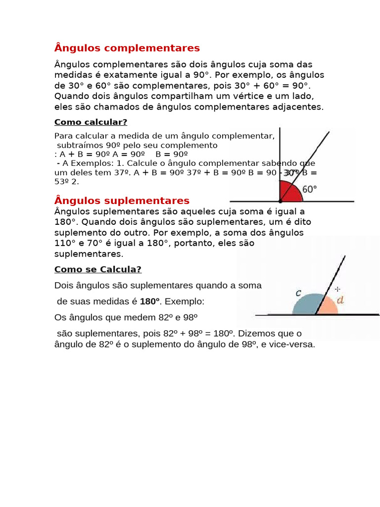Ângulos Complementares | PDF