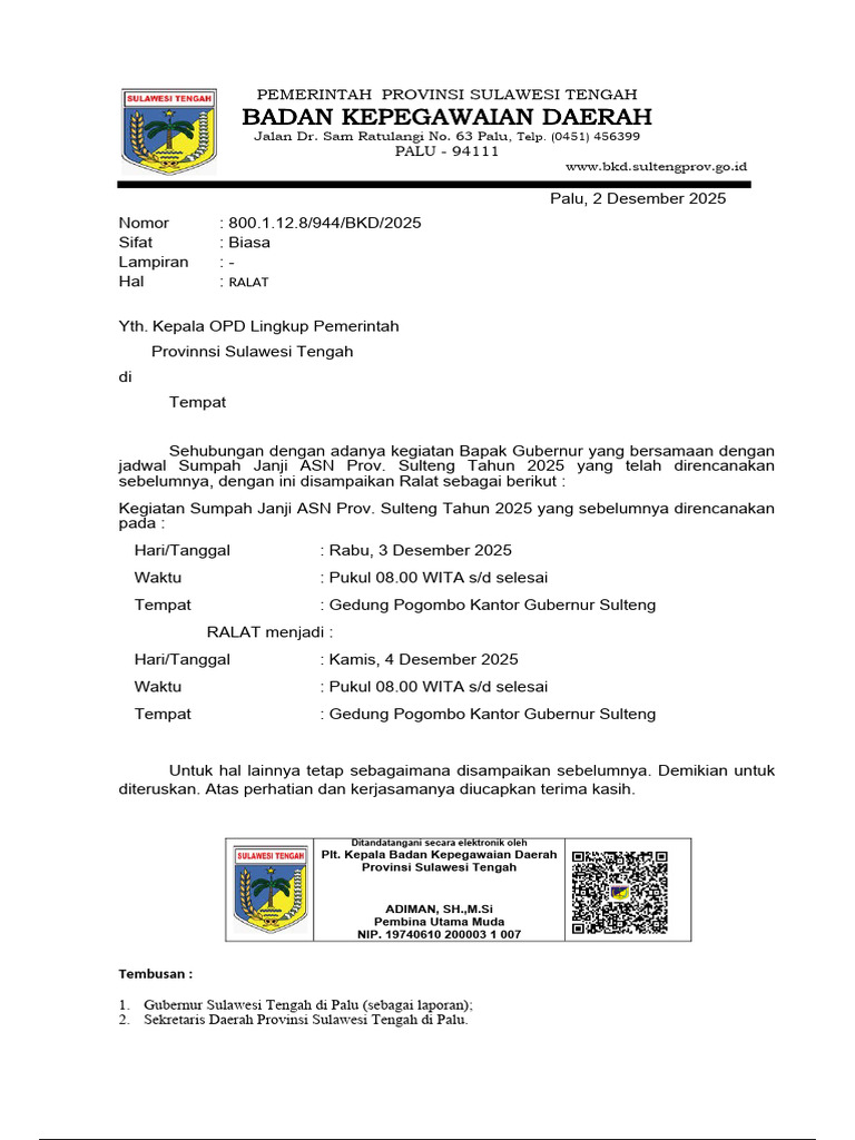 Surat Ralat Sumpah Janji ASN | PDF