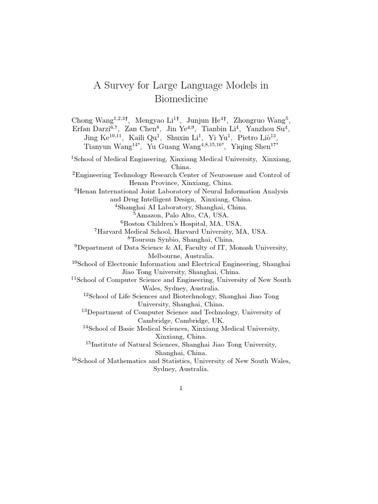 A Survey For Large Language Models in Biomedicine | PDF | Personalized ...