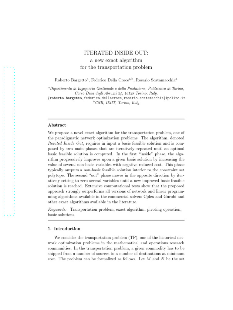 Iterated Inside Out: A New Exact Algorithm For The Transportation ...