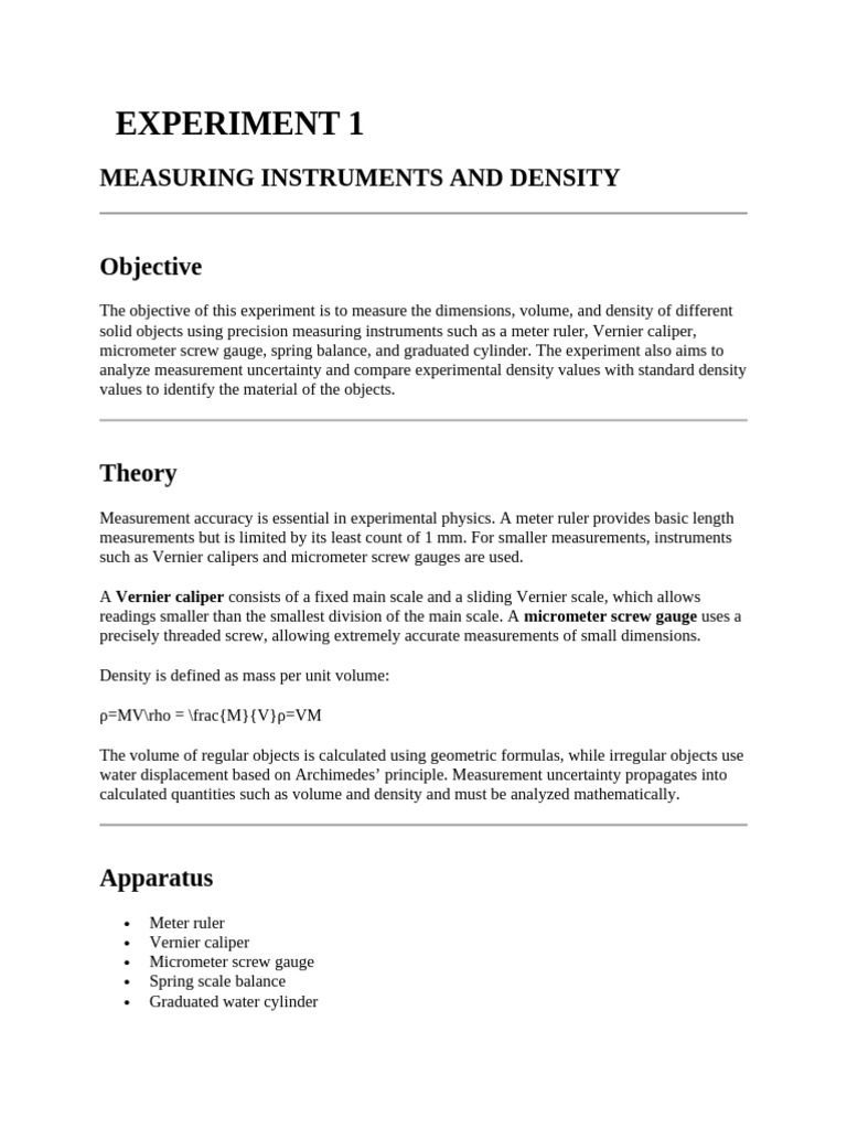 ? Experiment 1 Edited | PDF | Density | Volume