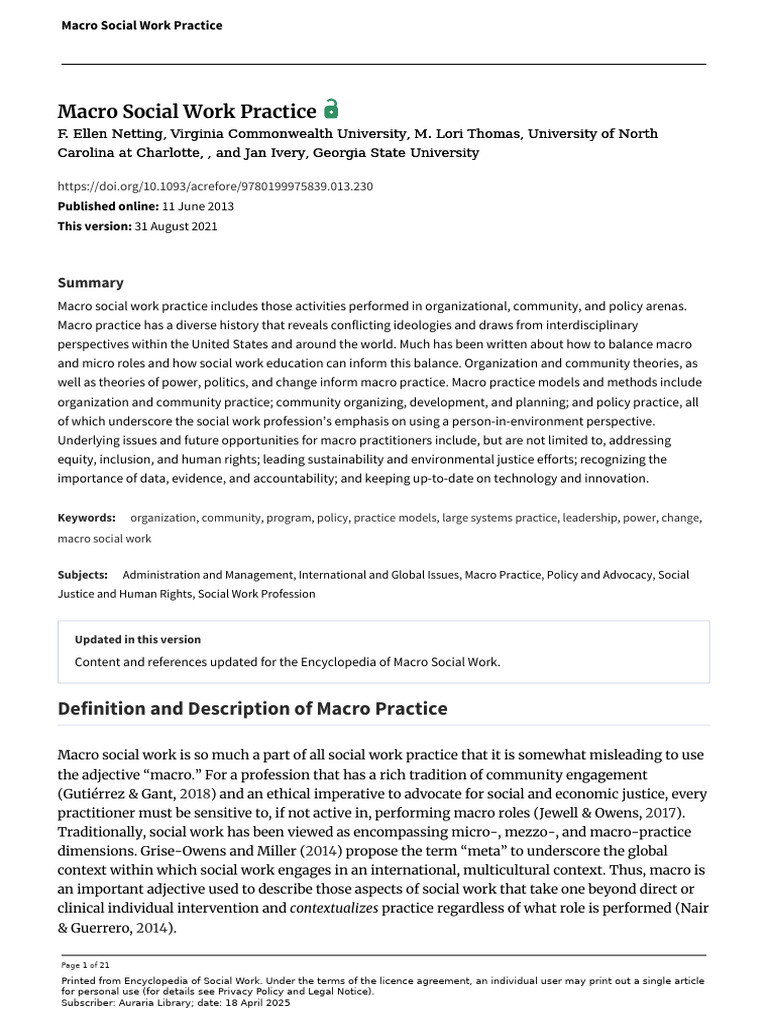 Macro SW Practice | PDF | Policy | Social Work