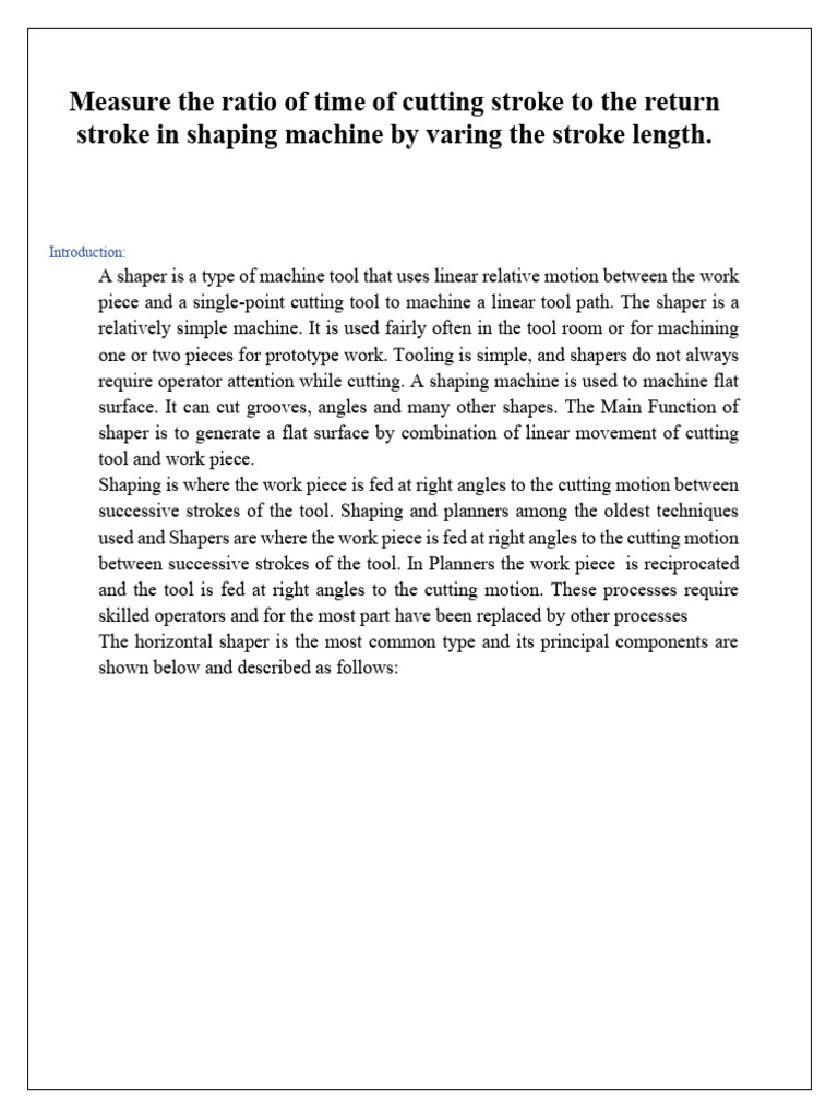 Shaper Machine Cutting Ratio | PDF | Mechanical Engineering | Machines