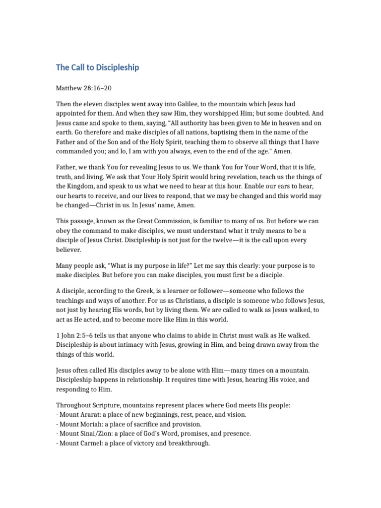 The Call To Discipleship Sermon | PDF | Disciple (Christianity) | Jesus