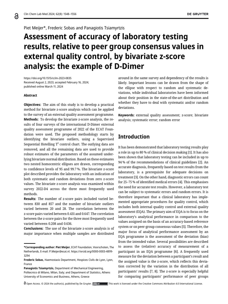 Assessment of Accuracy of Laboratory Testing Results, Relative To Peer ...