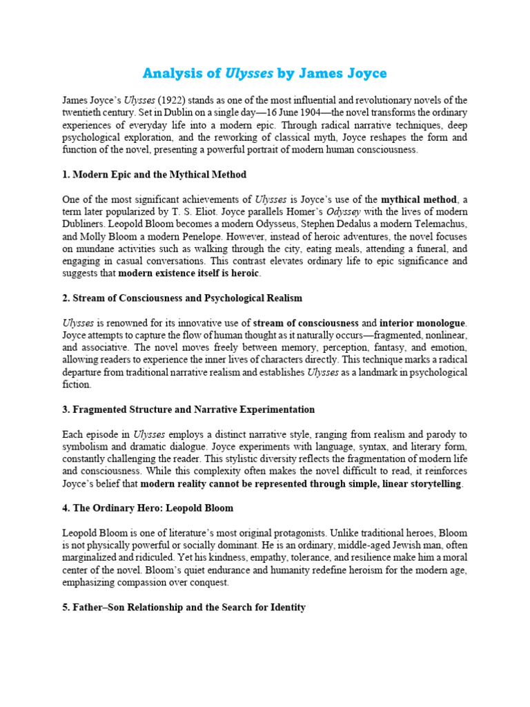 Analysis of Ulysses by James Joyce | PDF | Ulysses (Novel) | James Joyce