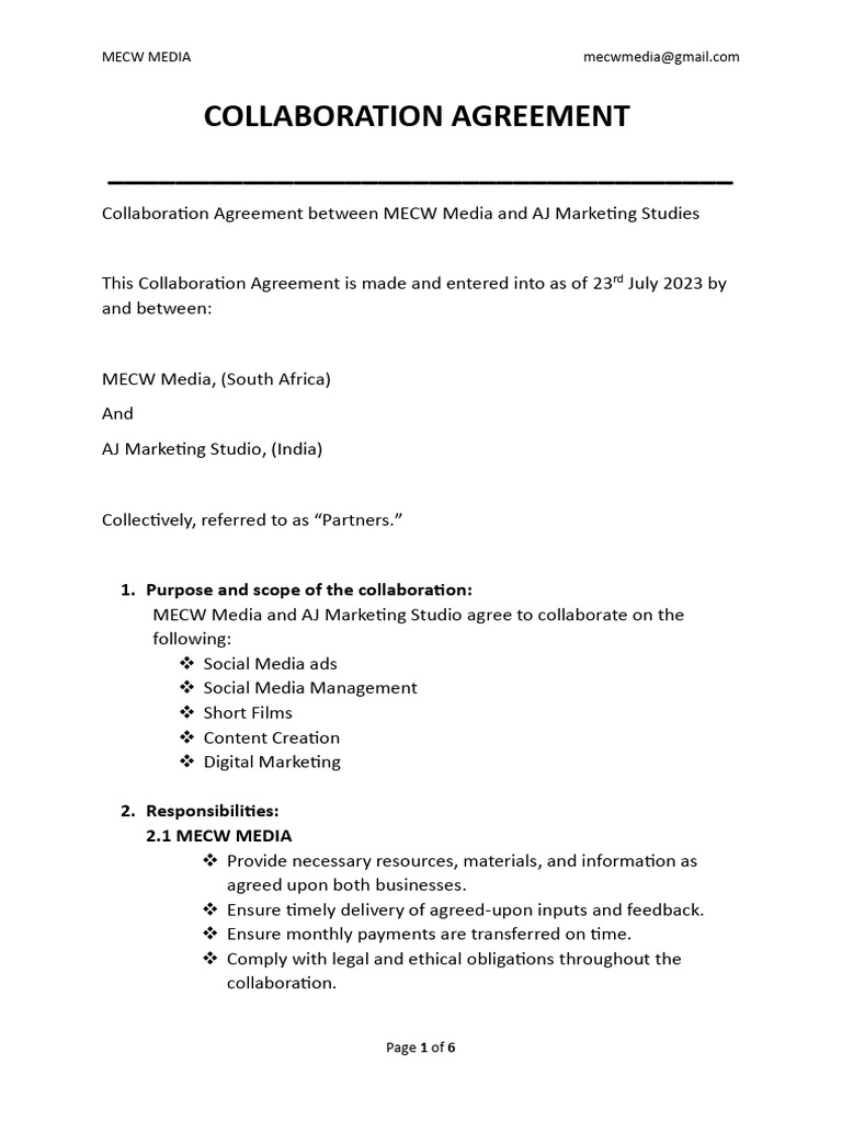 Collaboration Contract Agreement | PDF | Justice | Crime & Violence