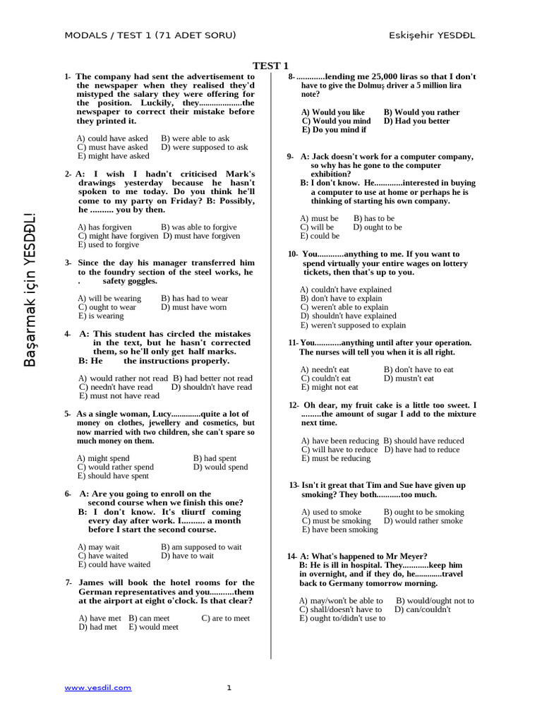 Modals TEST 1 | PDF
