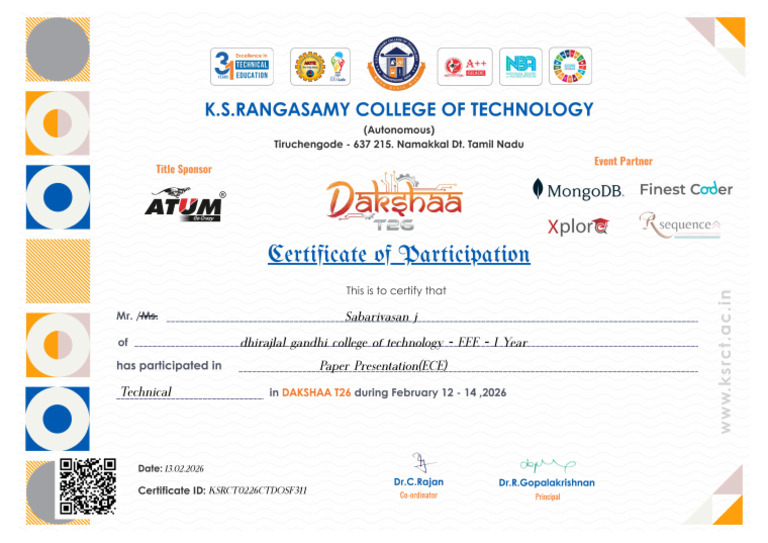 Paper Presentation ECE Certificate | PDF