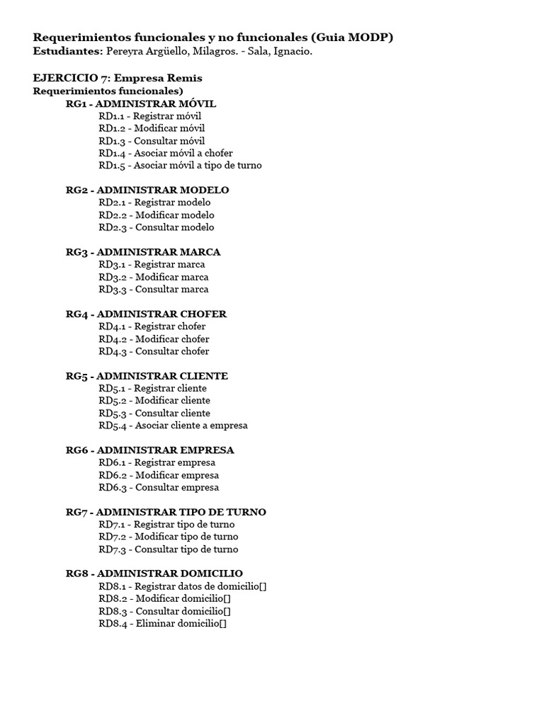 Requerimientos funcionales (Guia MODP) - Pereyra Argüello, Milagros ...