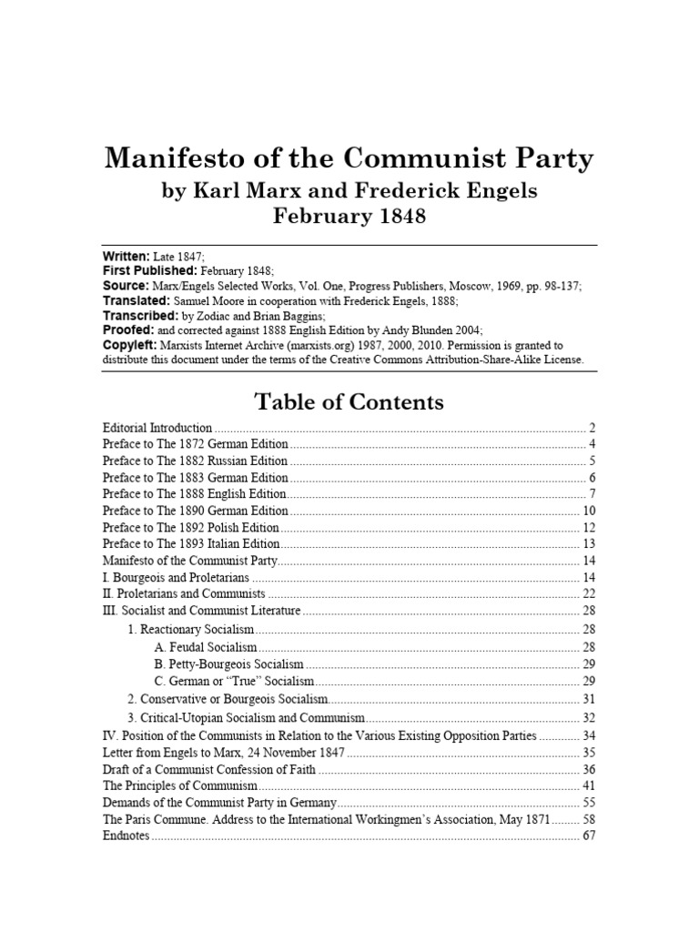 (20 Pgsnot 10) Manifesto of The Communist Party | PDF | Communism | Bourgeoisie