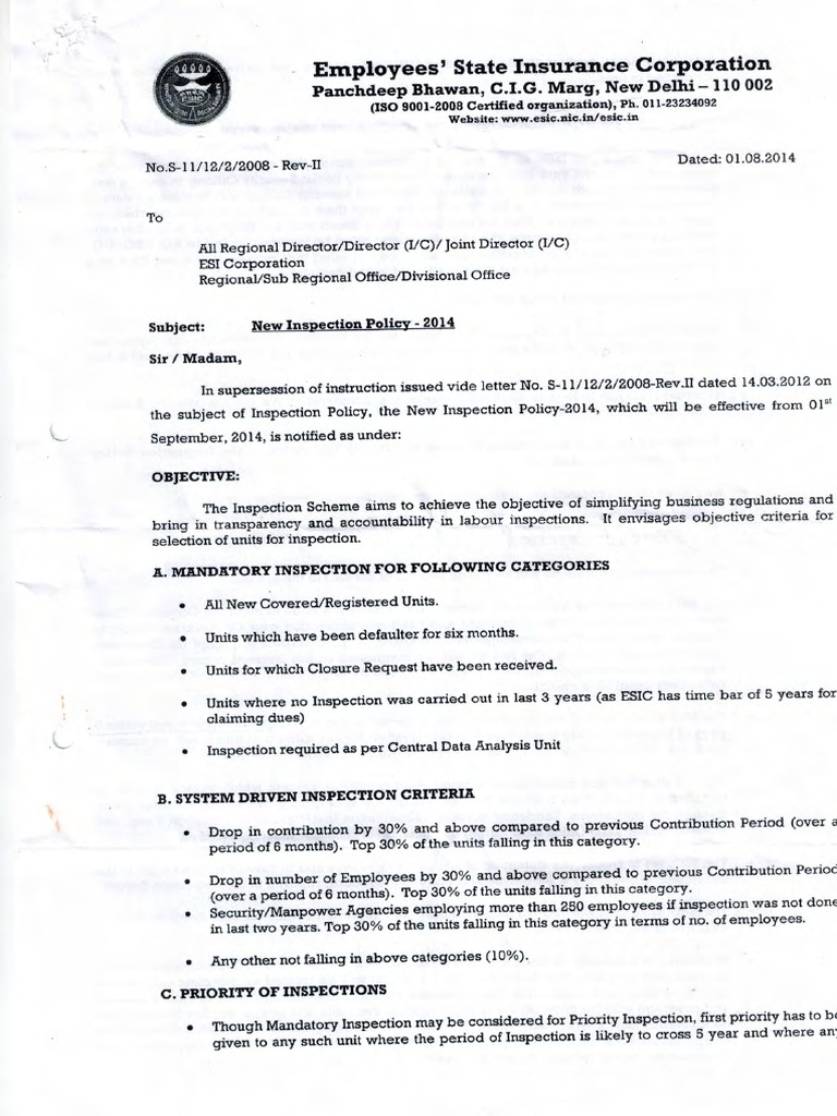 Inspection Policy 2014 | PDF