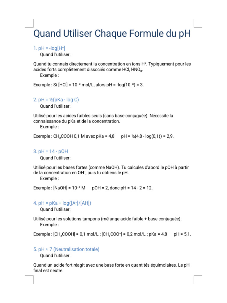 Utilisation Formules PH L1 Chimie | PDF