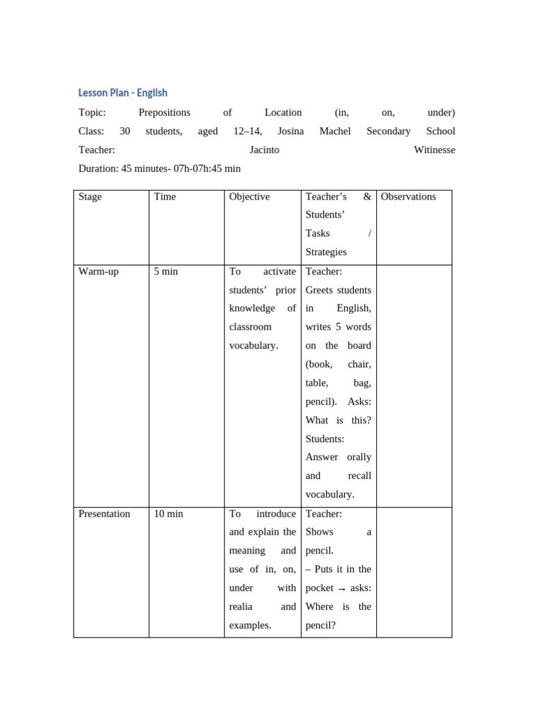 Lesson Plan - Prep | PDF