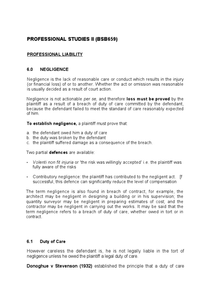 Lecture 8 - Prof Liability | PDF | Negligence | Reasonable Person