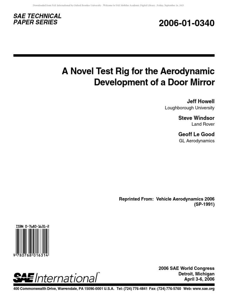 A Novel Test Rig For The Aerodynamic Development of A Door Mirror | PDF ...