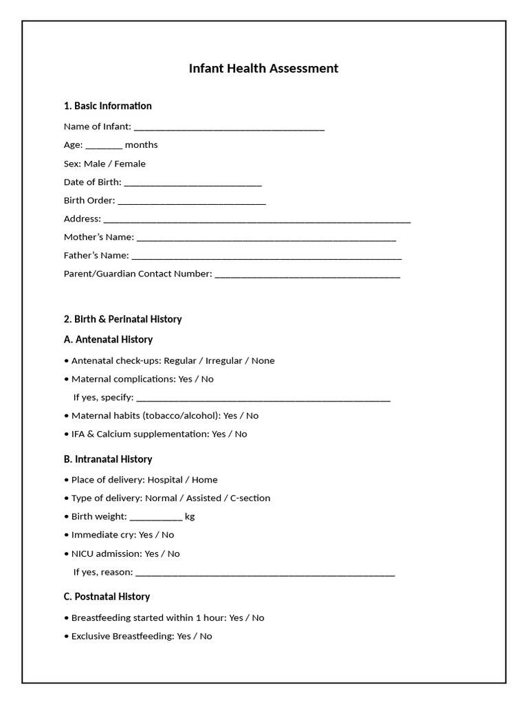 Infant Assessment | PDF | Breastfeeding | Diseases And Disorders