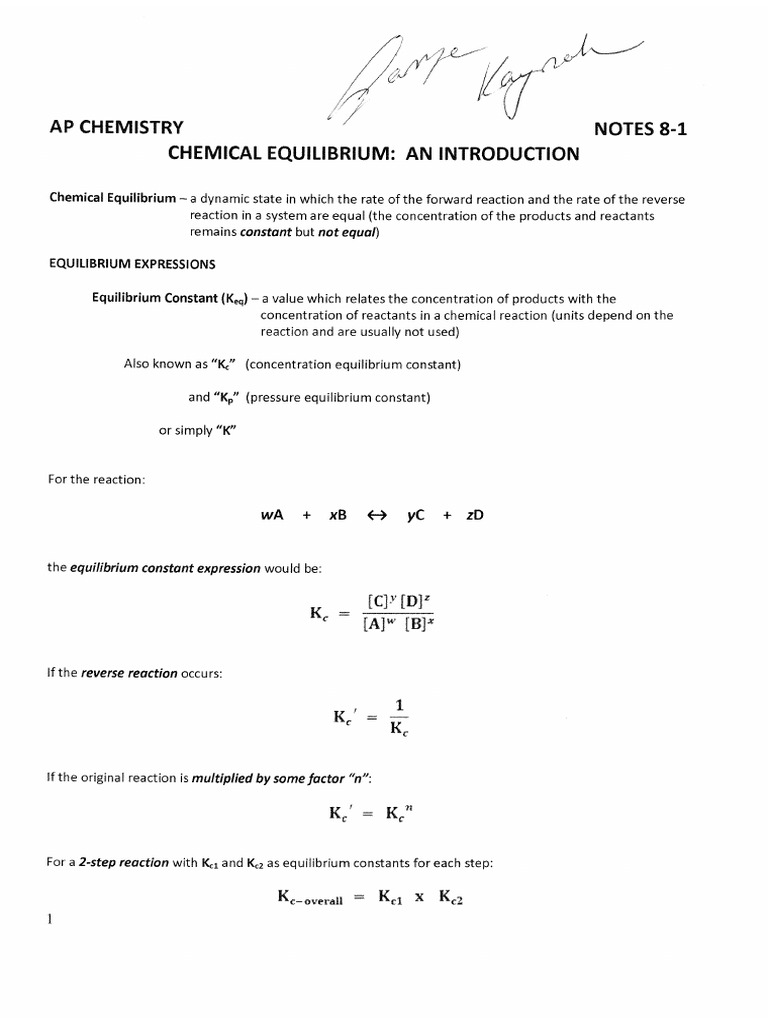 AP Chem Equilibrium Notes | PDF