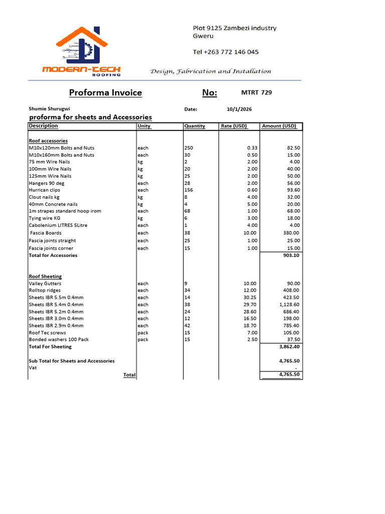 Proforma For Sheets and Accessories | PDF