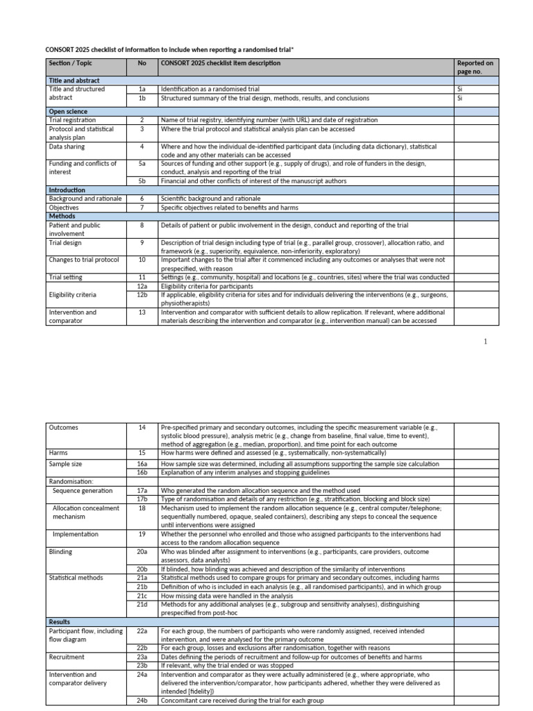 CONSORT 2025 Editable Checklist | PDF | Sampling (Statistics ...