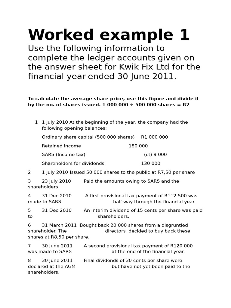Company General Ledger Worked Example 1 | PDF | Dividend | Money