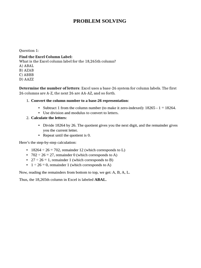 Problem Solving: Find The Excel Column Label | PDF