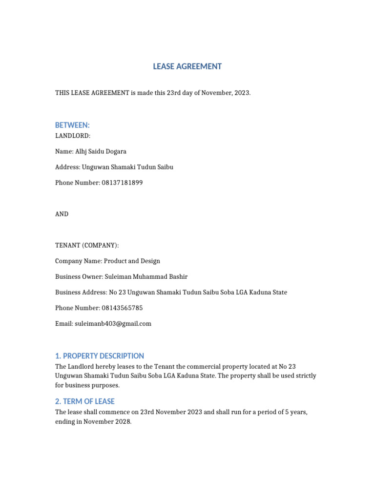 Lease Agreement Product and Design | PDF