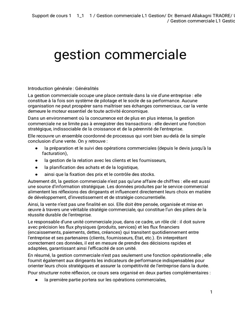 Cours Gestion Commerciale L2 GESTION | PDF | Facture | Commerce de détail
