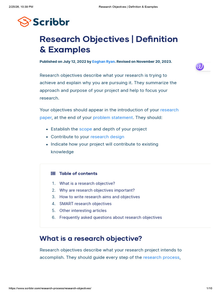 Research Objectives - Definition & Examples | PDF | Sampling ...