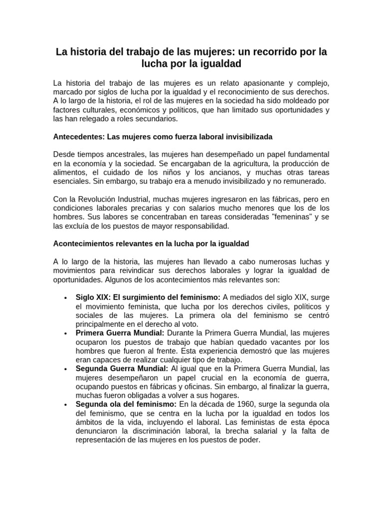 La Historia Del Trabajo de Las Mujeres | PDF | Estudios de género ...