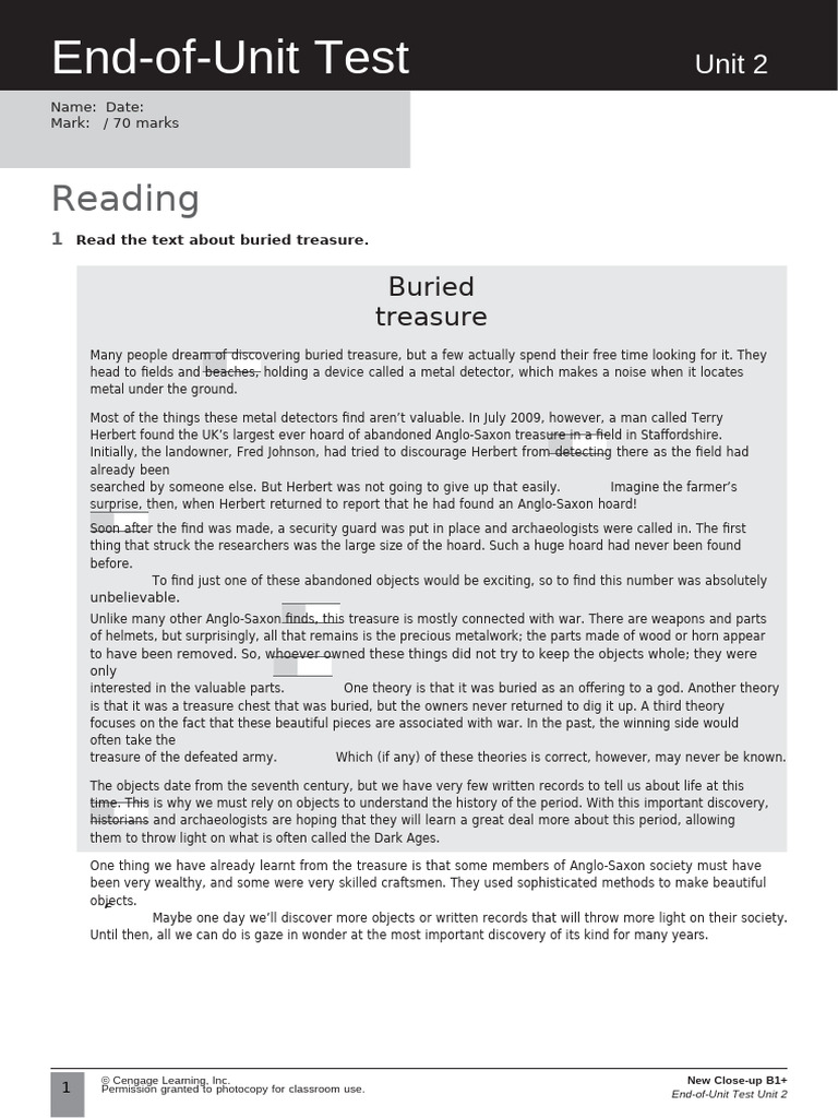 b1 End-Of-unit Test Unit 2 | PDF