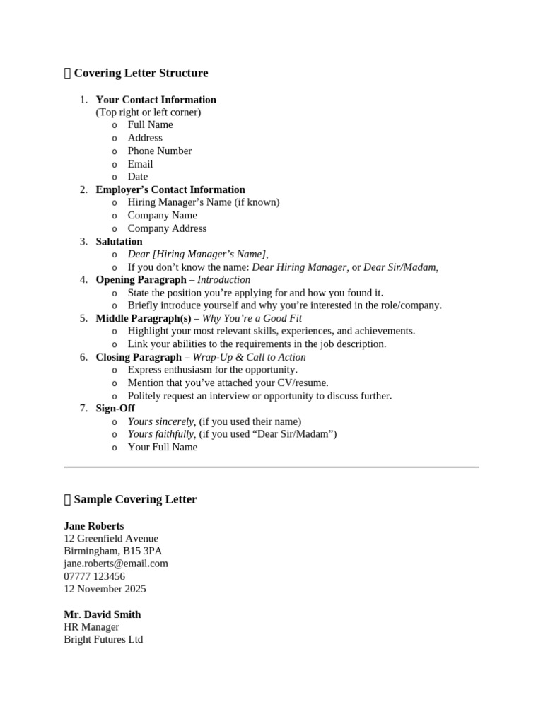 The Covering Letter Structure With A Sample | PDF