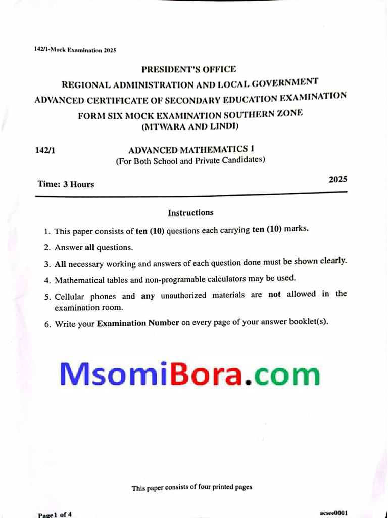 Advanced Mathematics 1 - Exam N Answers | PDF | Mathematical Analysis ...