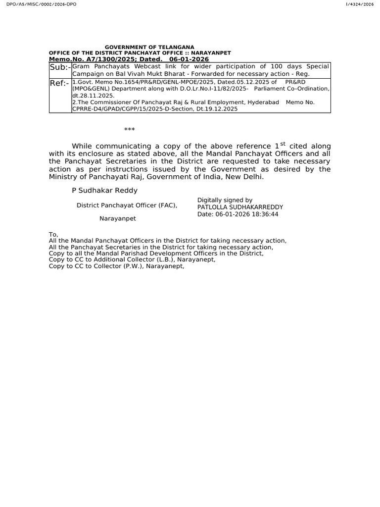 Balya Vivaha Mukt Bharath Instructions Memo | PDF