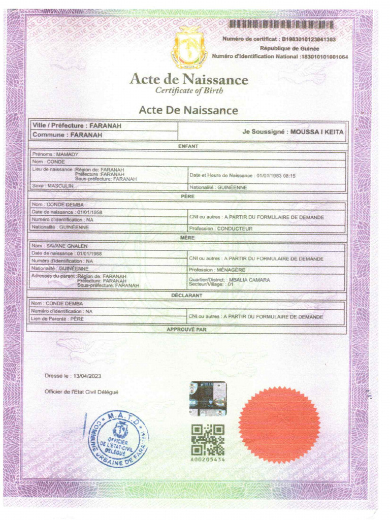 Extrait de Naissance | PDF