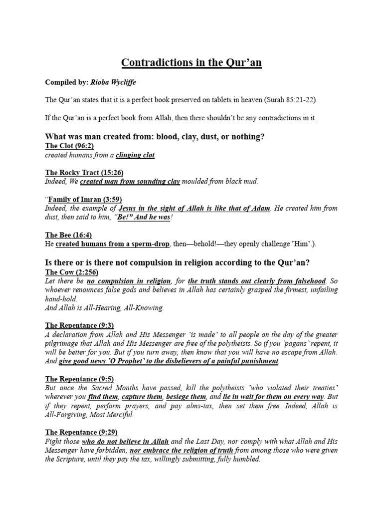 Contradictions in The Qur'an | PDF | Prophets And Messengers In Islam ...