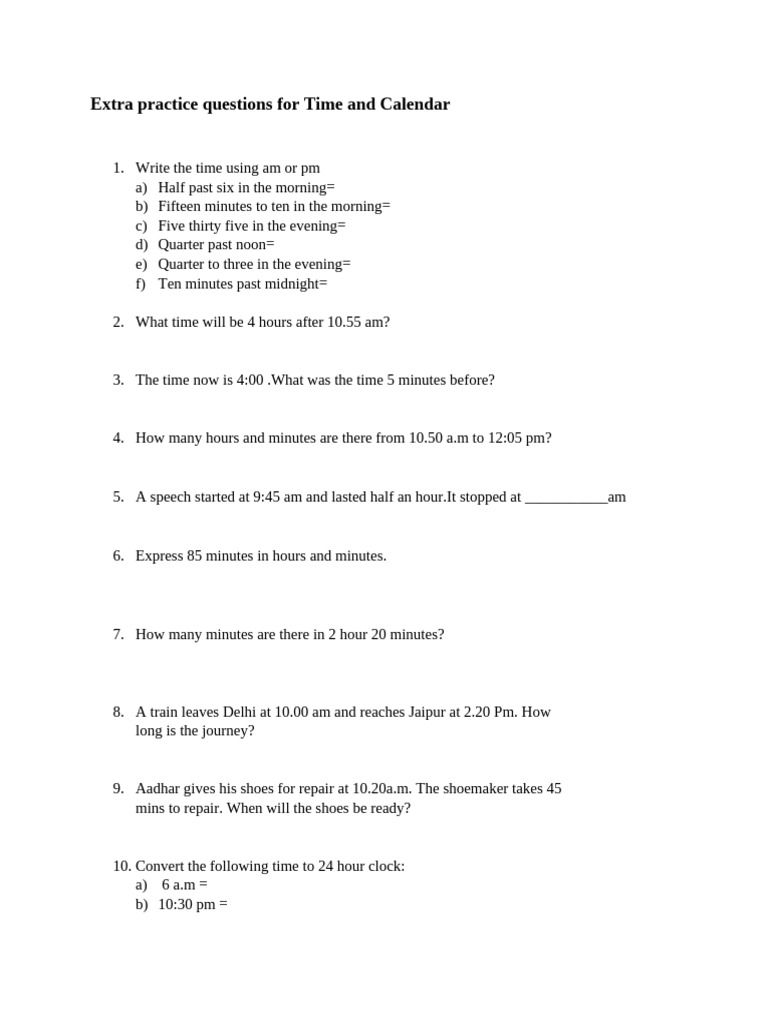 HW-Time and Calendar | PDF