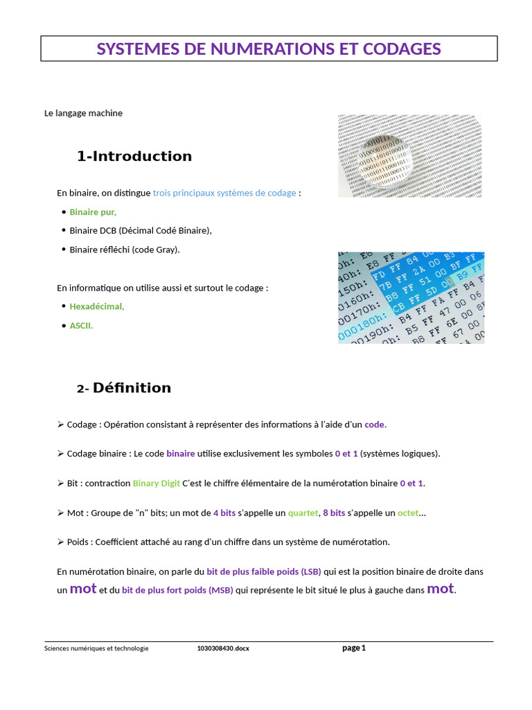 Systemes de Numerations Et Codages | PDF | Codage des caractères | ASCII