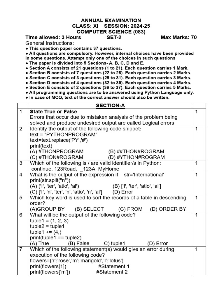 Cs Xi Set 2 Annual Final | PDF | Computer Programming | Software ...