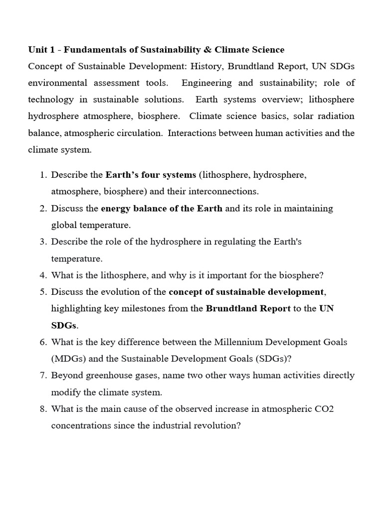 Sustainability Units and Questions | PDF | Climate Change | Sustainability
