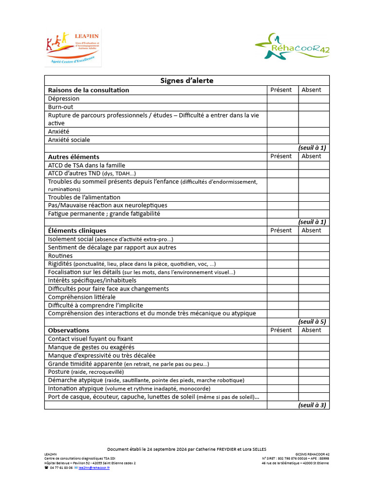 1 Grille D'observation - Signes D'alerte | PDF | Autisme | Psychologie ...